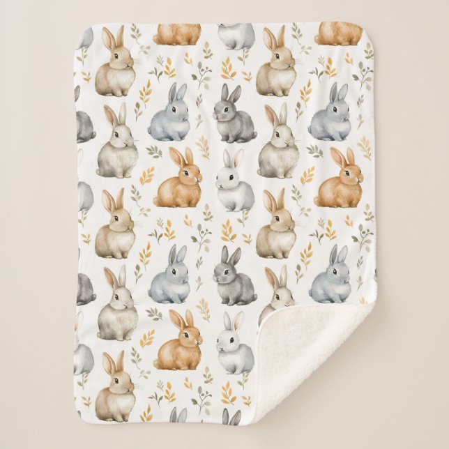 Cobertor Sherpa Coelhos E Folhas (Frente)