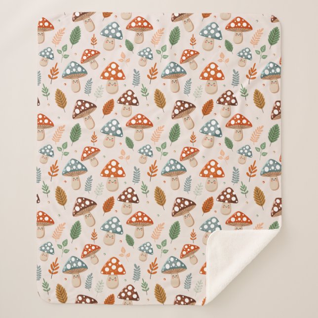 Cobertor Sherpa Cogumelo, Folhagem de outono, Nature Patten (Frente)