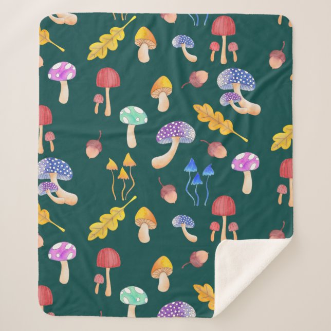 Cobertor Sherpa Cogumelos de outono Whimsso (Frente)