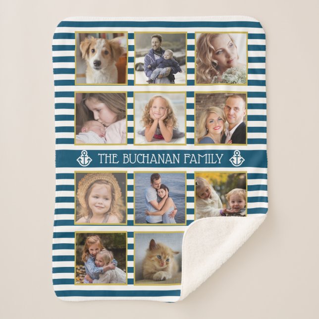 Cobertor Sherpa Colagem de Fotografias da Família 12 Fotos Nomeiam (Frente)