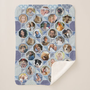 Cobertor Sherpa Colagem De Fotografias Da Família Blue Quilt 35 F