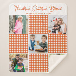 Cobertor Sherpa Colagem de Fotografias da Xadrez Laranja Personali