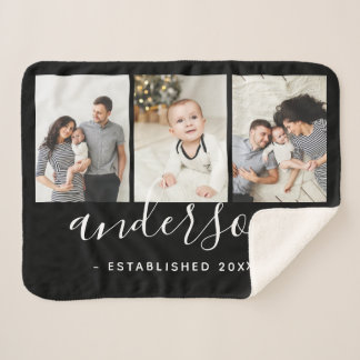 Cobertor Sherpa Colagem de Fotografias do Monograma 3 da Família M