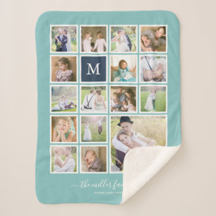 Cobertor Sherpa Colagem de Fotografias do Monograma de Cor de Fund
