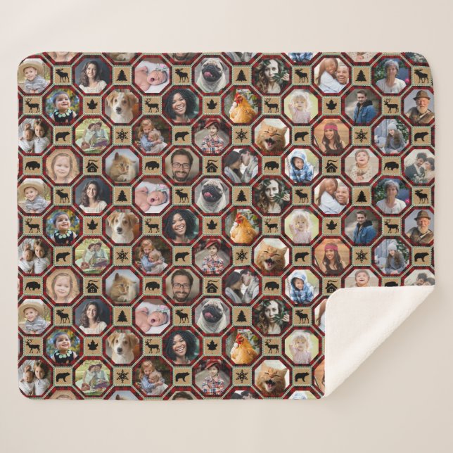 Cobertor Sherpa Colagem de Fotografias Familiares 28 Quilt de Xadr (Frente (Horizontal))