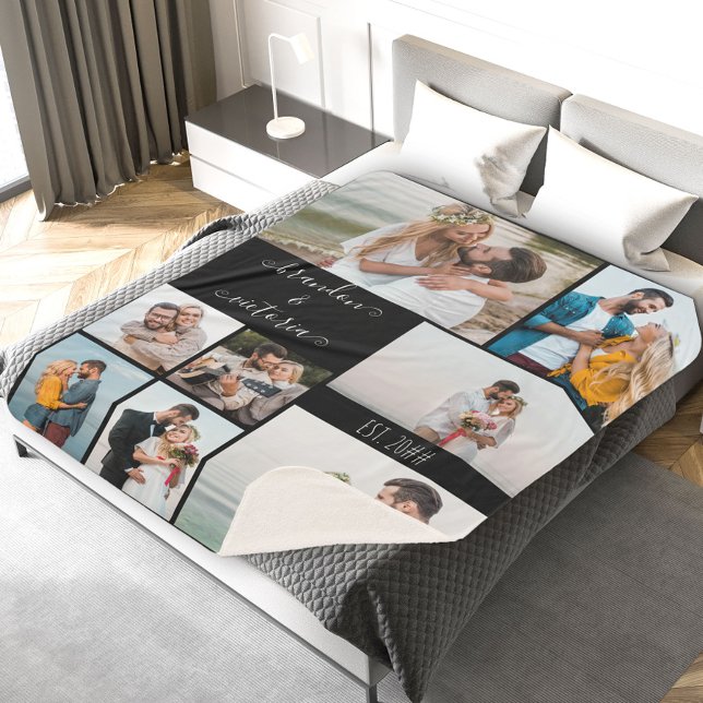 Cobertor Sherpa Colagem de Fotografias Moderna - Preto Personaliza (Criador carregado)