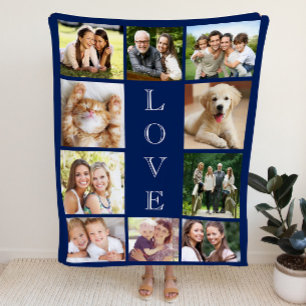 Cobertor Sherpa Colagem de Fotografias Múltiplas com Amor Familia