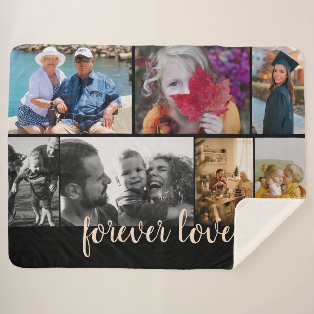 Cobertor Sherpa Colagem de Fotografias Personalizada 7 para sempre (Frente (Horizontal))