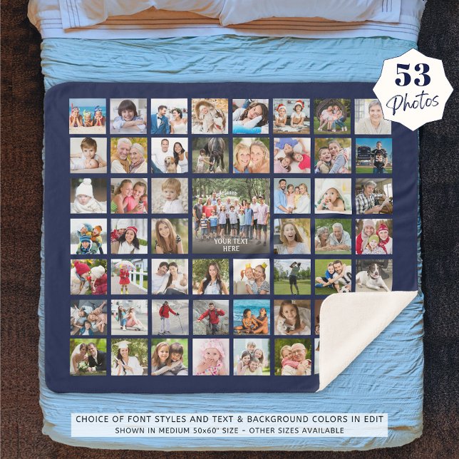 Cobertor Sherpa Colagem de Fotos 53 Fotos Personalizadas Azul Pers (Criador carregado)