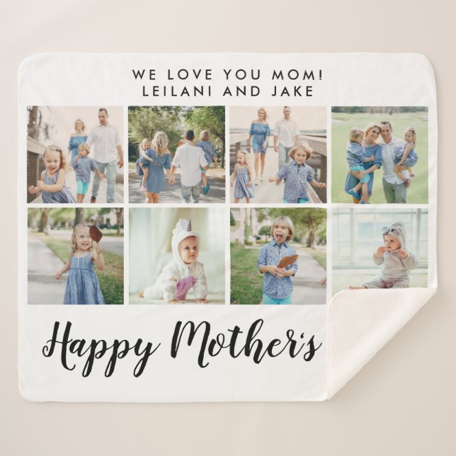 Cobertor Sherpa Colagem de Fotos Bravas da Mãe Feliz (Frente (Horizontal))