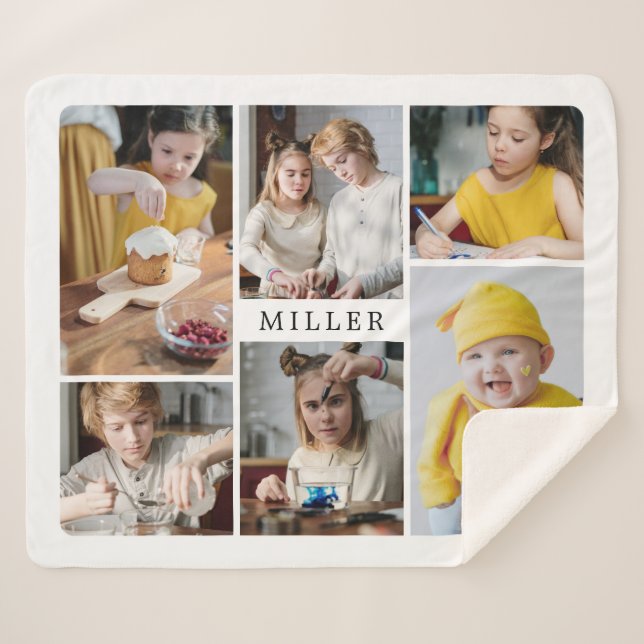 Cobertor Sherpa Colagem de fotos da família branca Elegante 6 (Frente (Horizontal))