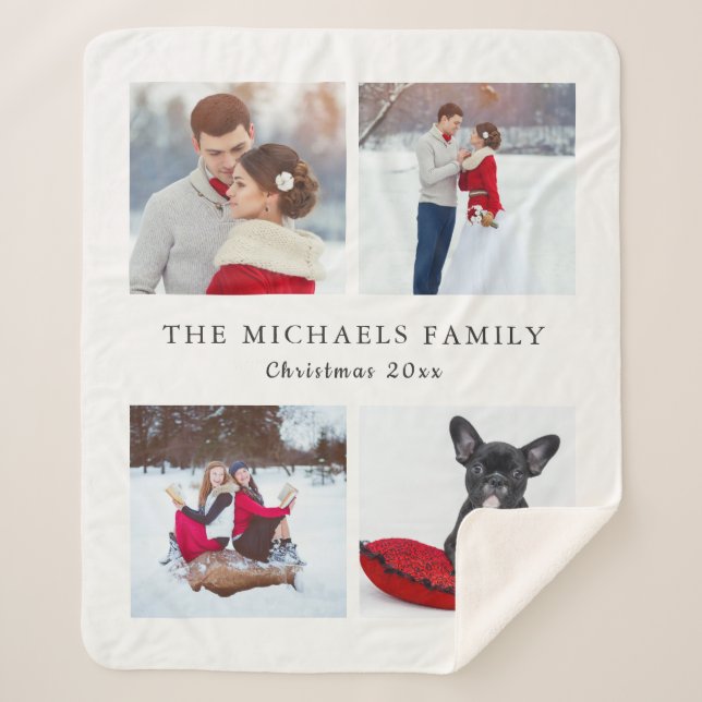 Cobertor Sherpa Colagem de Fotos de Feriado Adicionar Nome Fleece  (Frente)