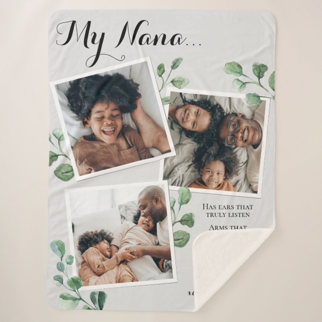 Cobertor Sherpa Colagem de Fotos Elegante Citação de Vovó Avós (Frente)