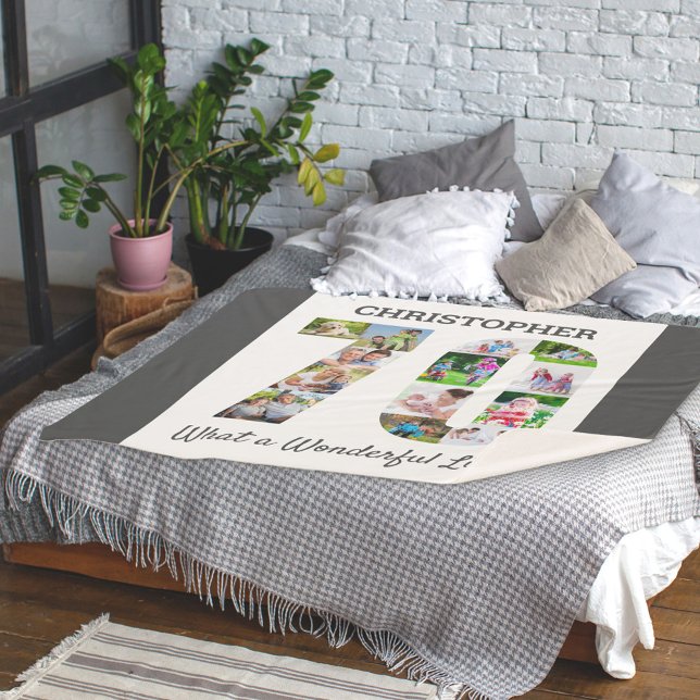 Cobertor Sherpa Colagem de Fotos em Forma Número 70 para Aniversár (Criador carregado)