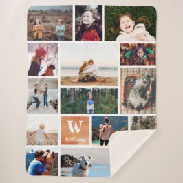 Cobertor Sherpa Colagem de Fotos Laranja-Cor-de-Água Grande