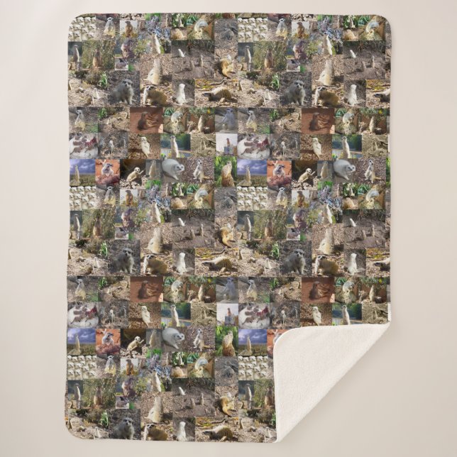 Cobertor Sherpa Colagem de Fotos Meerkat, (Frente)