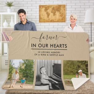 Cobertor Sherpa Colagem de Fotos para Sempre em Corações Beige