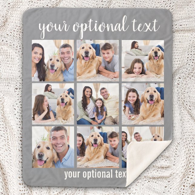 Cobertor Sherpa Colagem de Fotos Personalizada da Cinza Moderna 9 (Criador carregado)