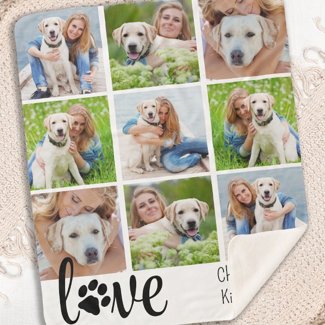 Cobertor Sherpa Colagem de Fotos Personalizada Pet 9 do Dog LOVE (Criador carregado)