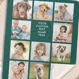 Cobertor Sherpa Colagem de Fotos Personalizada Trendy Emerald Gree