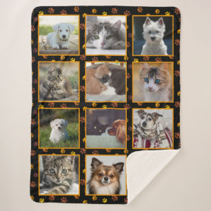 Cobertor Sherpa Colagem de Fotos Personalizadas com Pegadas de Pat