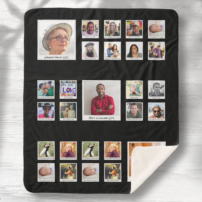 Cobertor Sherpa Colagem de Fotos Retroativas da Família (Criador carregado)