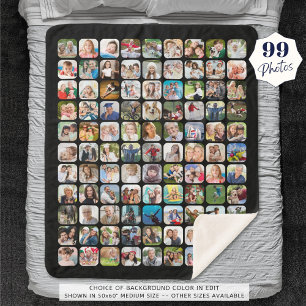 Cobertor Sherpa Colagem de Fotos Simples 99 Preto Quadrado Arredon