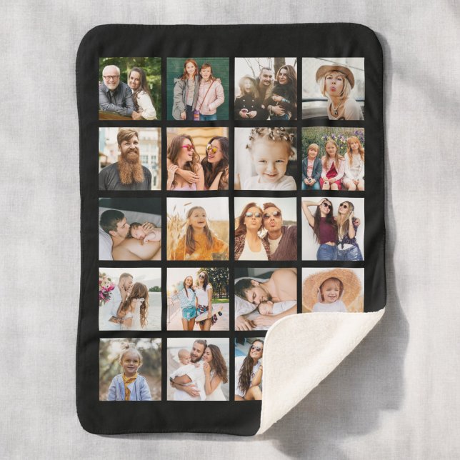 Cobertor Sherpa Colagem de Fotos Simples Preta 20 Imagem Personali (Criador carregado)