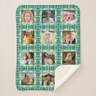 Cobertor Sherpa Colagem de Fotos Teais de Beach Seashell