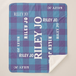 Cobertor Sherpa Colagem do Nome Russo do Padrão Roxo xadrez Azul
