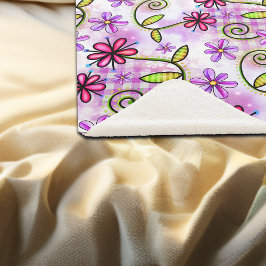 Cobertor Sherpa Colagem Floral do Arco-Íris Holográfico