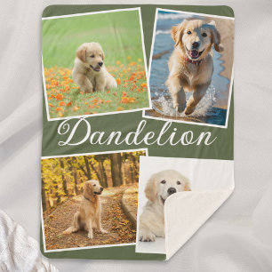 Cobertor Sherpa Colagem Personalizada de Fotos de Cachorro em Verd