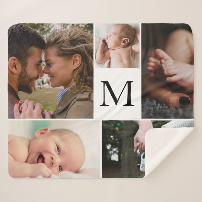 Cobertor Sherpa Colagem personalizável de 5 fotos Sherpa Blanket (Frente (Horizontal))