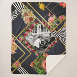 Cobertor Sherpa Colagem Vintage Retro com rendas e flores