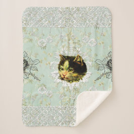 Cobertor Sherpa Colagem Vintage Retro com rendas e flores