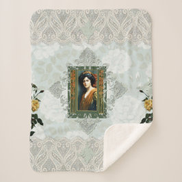 Cobertor Sherpa Colagem Vintage Retro com rendas e flores