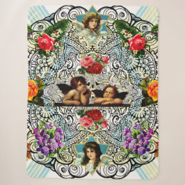 Cobertor Sherpa Colagem Vintage Retro com rendas e flores