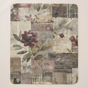 Cobertor Sherpa Colcha Floral Heritage em Borgonha e Marrom