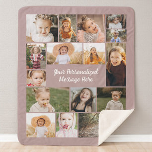 Cobertor Sherpa Colcha Personalizada Rosa Malva com 16 Fotos Perso