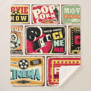 Cobertor Sherpa Coleção de sinais de lata de cinema em Vintage. In