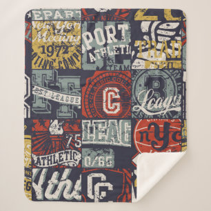 Cobertor Sherpa Colheita de crachás do colégio americano Vintage