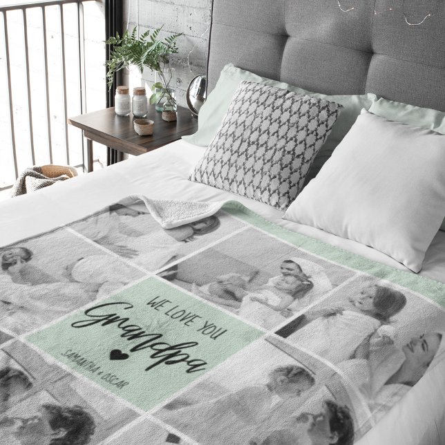 Cobertor Sherpa Collage Photo Best Grandpa Ever Pastel Mint Gift (Criador carregado)