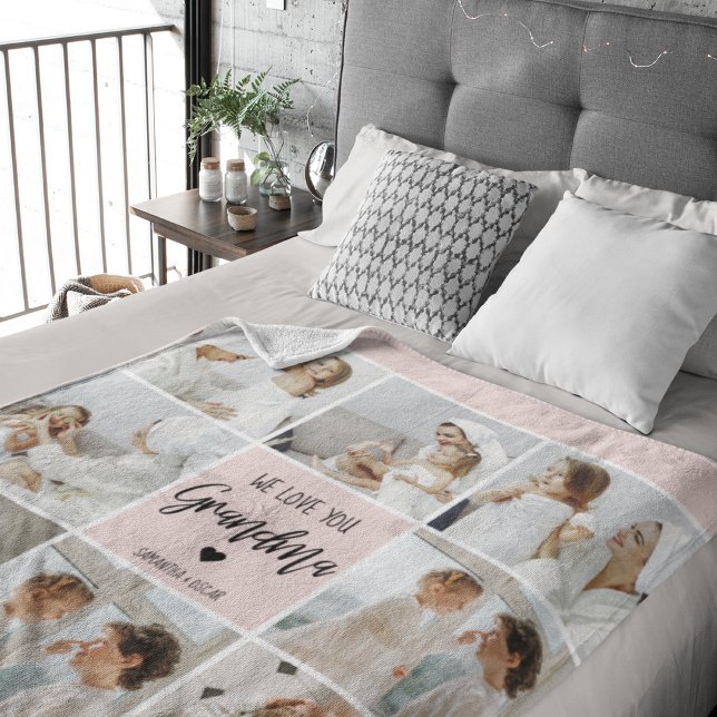 Cobertor Sherpa Collage Photo Pink Nós Te Amo Avó Melhor Presente (Criador carregado)