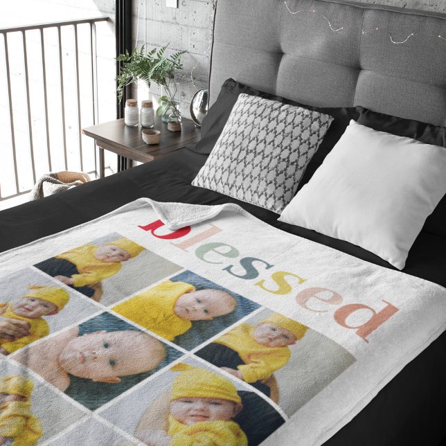 Cobertor Sherpa Collage Photo | Presente de Natal Abençoado e Colo (Criador carregado)