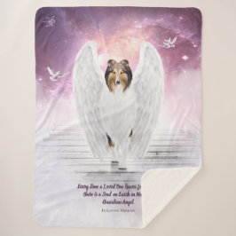 Cobertor Sherpa Collie Angel on Dog Heaven Stairs, Pet Memorial -