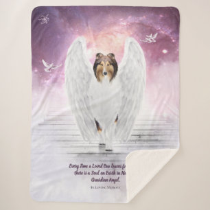 Cobertor Sherpa Collie Angel on Dog Heaven Stairs, Pet Memorial -