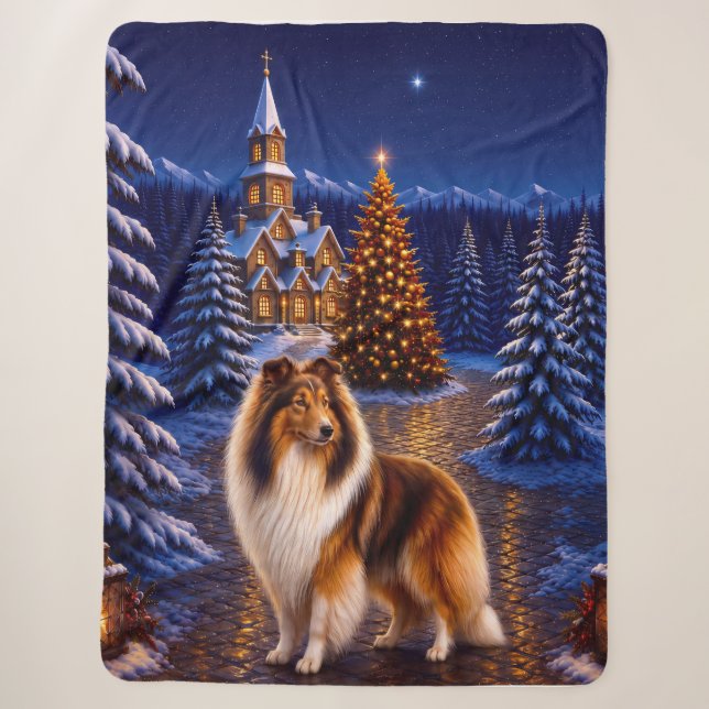Cobertor Sherpa Collie de pelo áspero de férias (Frente)