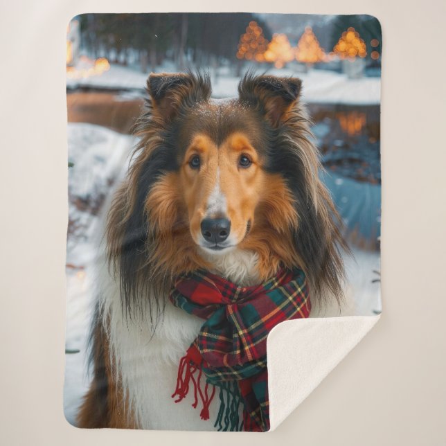 Cobertor Sherpa Collie Holiday  Sherpa Blanket (Frente)