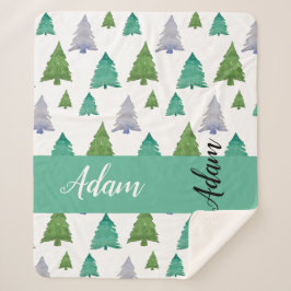 Cobertor Sherpa Coloração aquosa da árvore de Feliz verde monogram