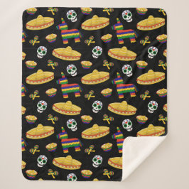 Cobertor Sherpa Colorful Día de Muertos Mexican Fiesta Throw Blank